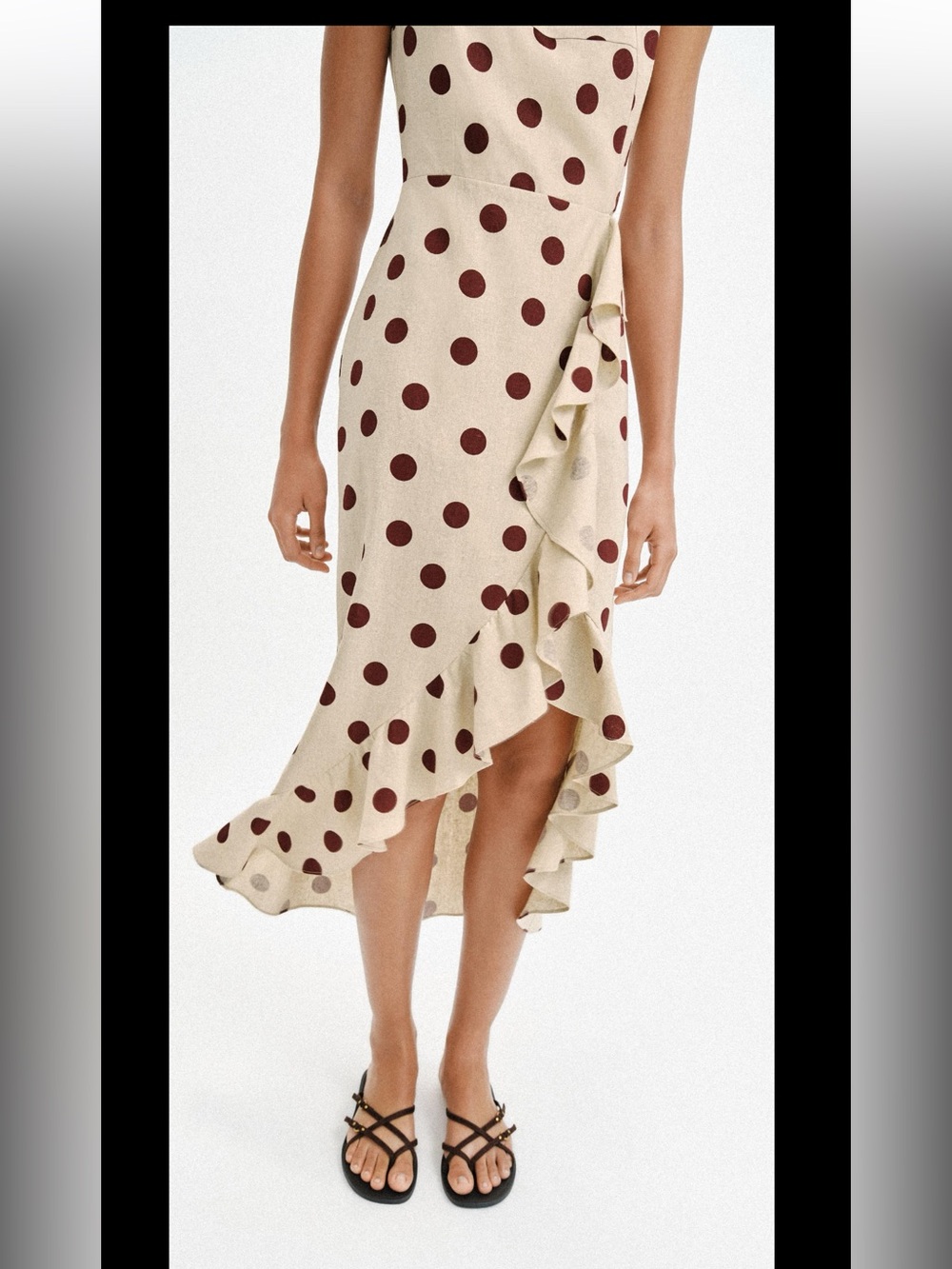 ZARA LINEN BLEND POLKA DOT MIDI DRESS - Picture 2 of 8